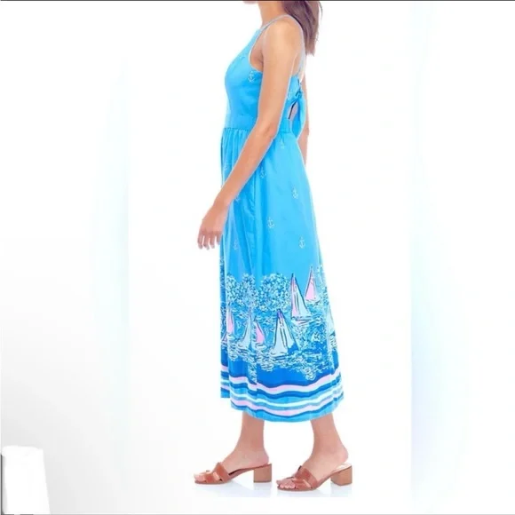 NWT Lilly Pulitzer Charlese cotton halter midi dress in Lunar blue, size 6 - Picture 11 of 11
